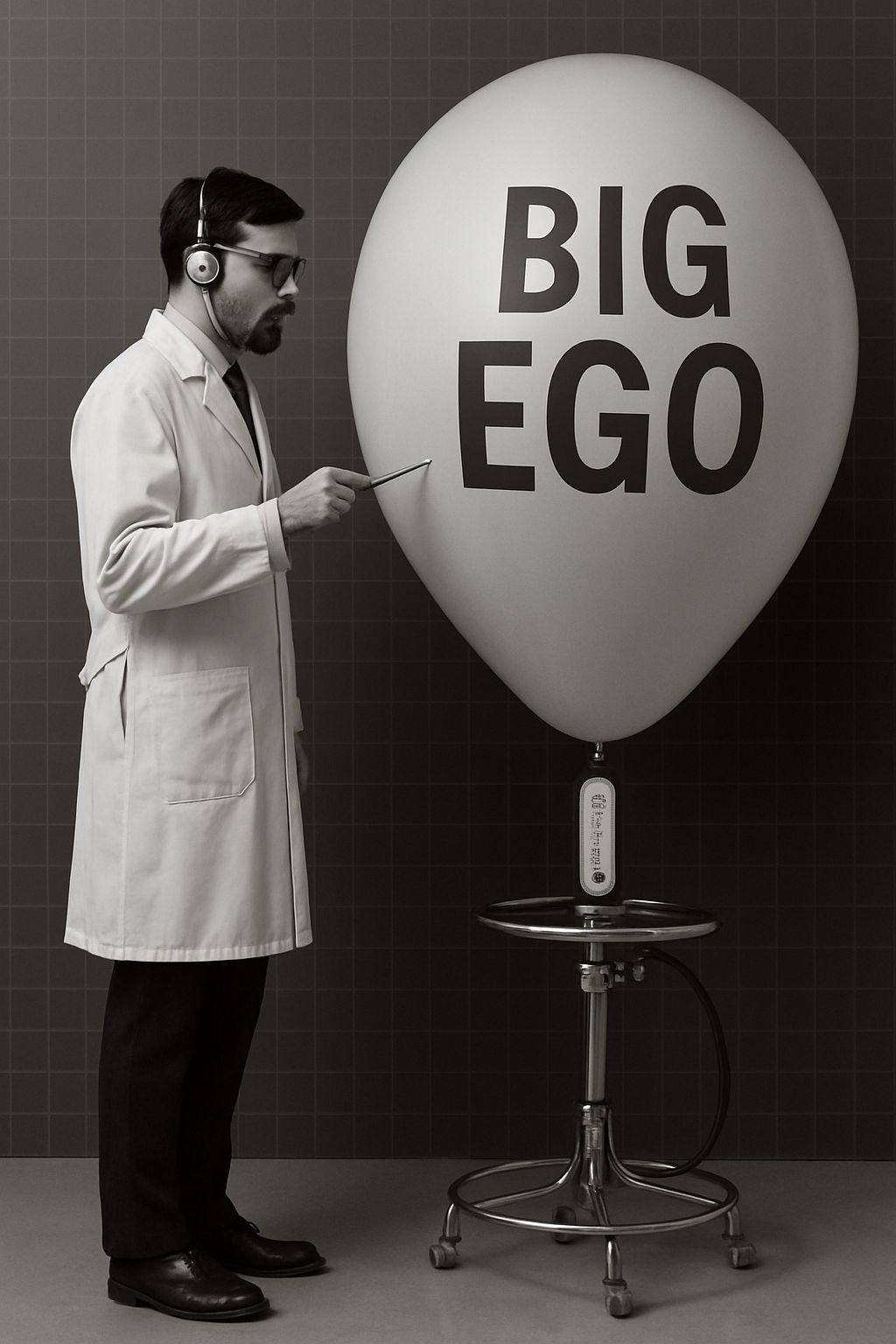 Thought-Provoking Black and White Scientist with Big Ego Poster