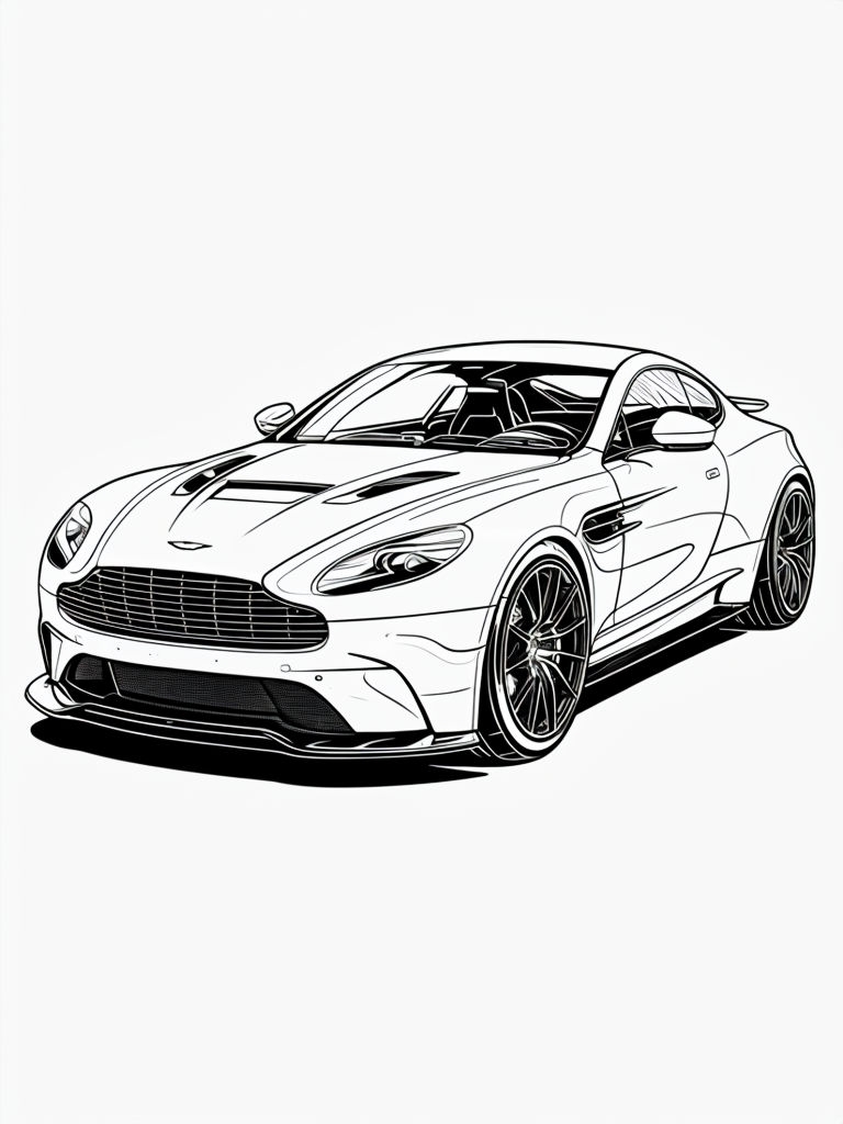 Detailed Sporty Car Line Drawing for Coloring Book Pages