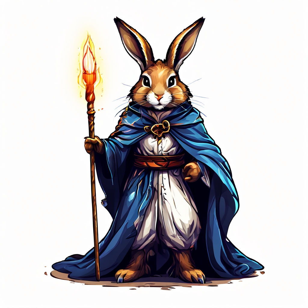 Brave Hare Magician with Staff in full height 8bit white bac... by ...