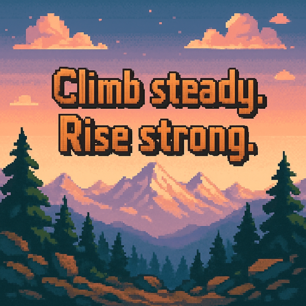 Serene Mountain Landscape with Motivational Quote Pixel Art Social Media Post