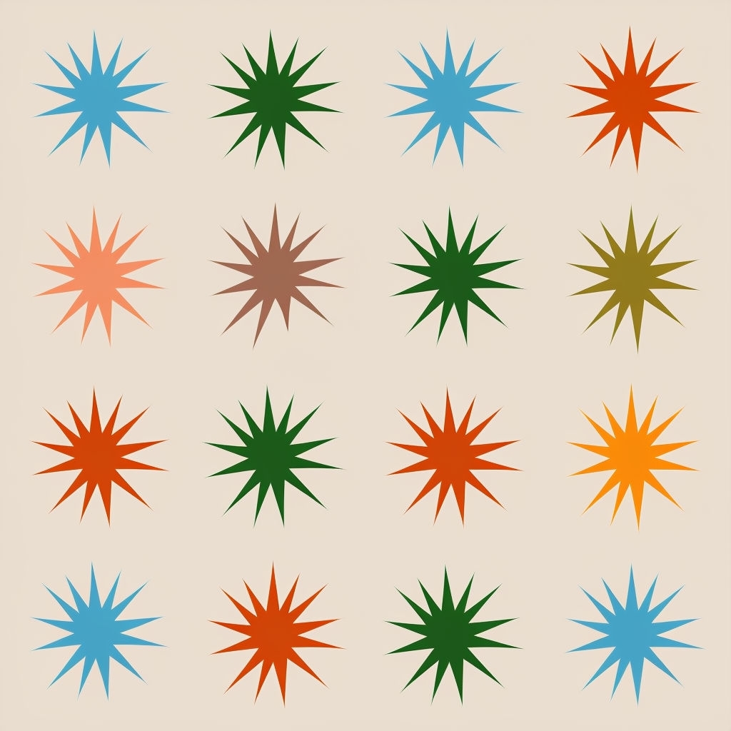 Colorful Geometric Star Pattern on Beige Background Seamless Pattern