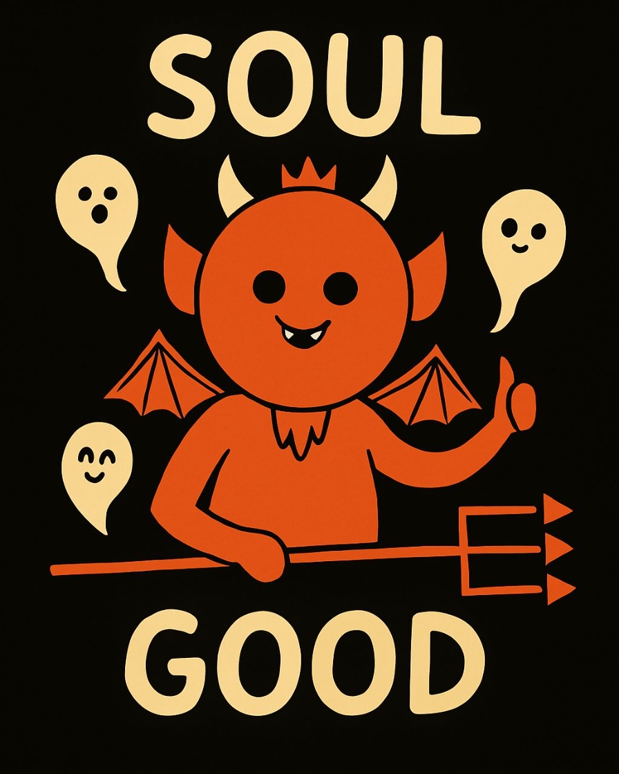 Playful Mischievous Demon with Ghosts Illustration T-shirt