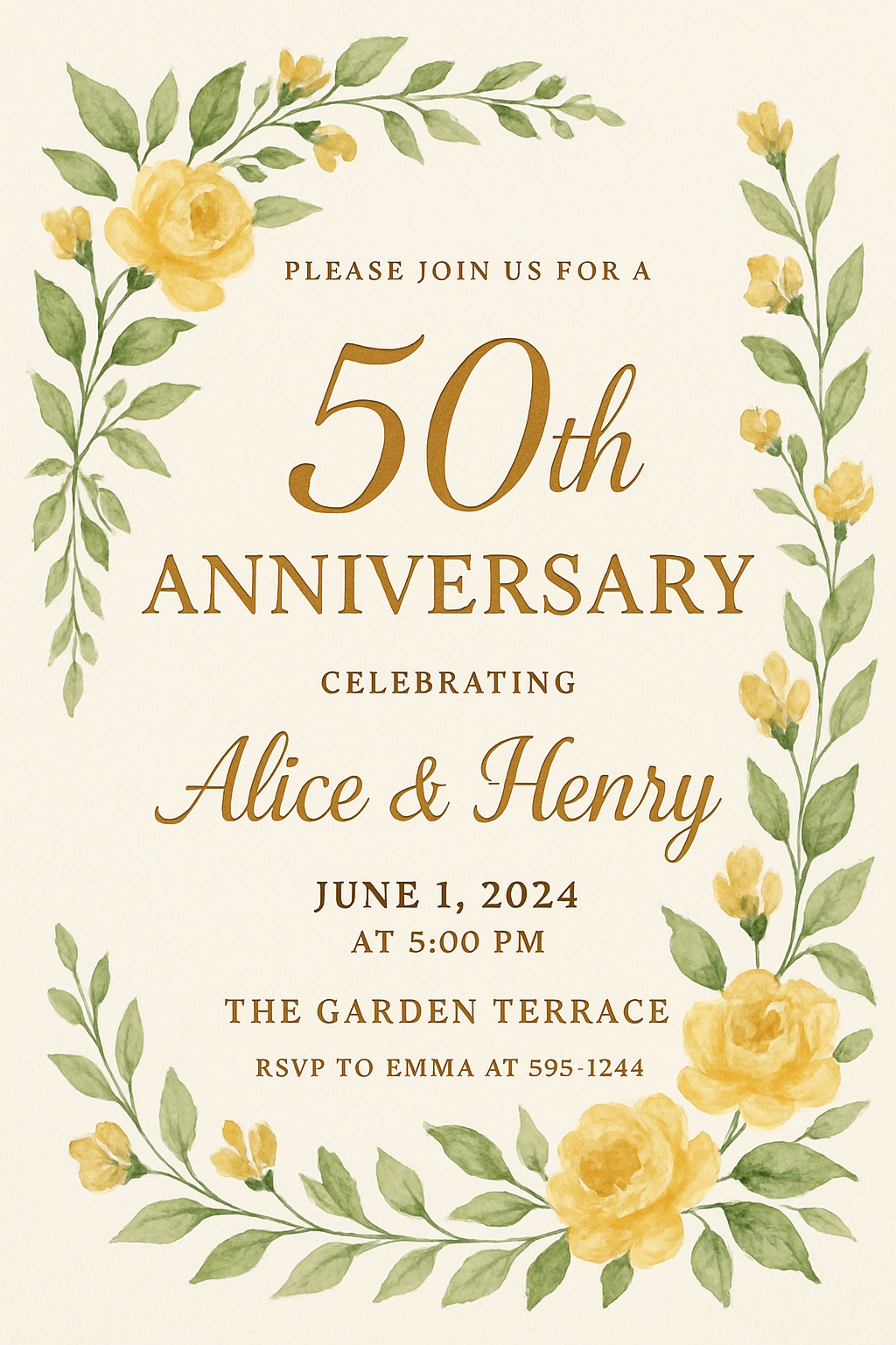 Elegant 50th Anniversary Invitation with Floral Designs Card