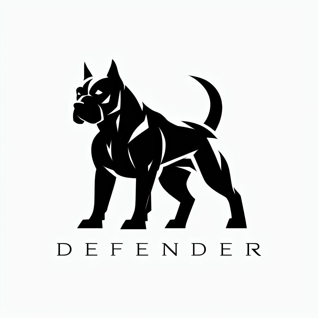 Minimalist Black Muscular Dog Logo with Defender Text - Playground