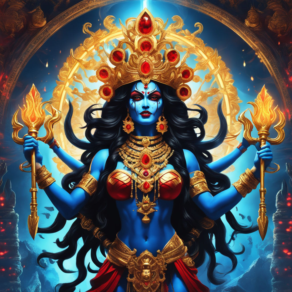 Full Body of fierce blue hindu goddess kali with four arms ... by ...