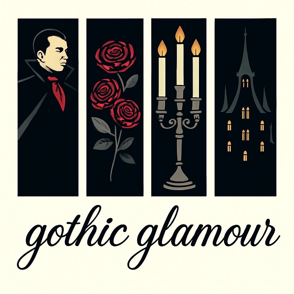 Gothic Glamour Illustration with Vampire, Roses, and Castle T-Shirt