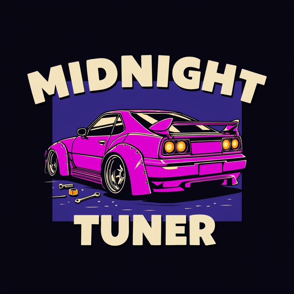 Retro Midnight Tuner Car Graphic T-Shirt Design