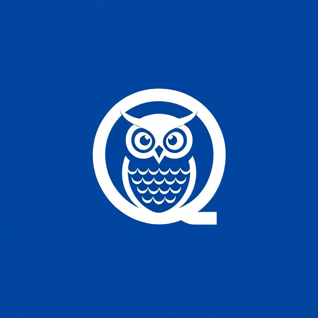 Minimalist White Owl Inside Circular Q Logo