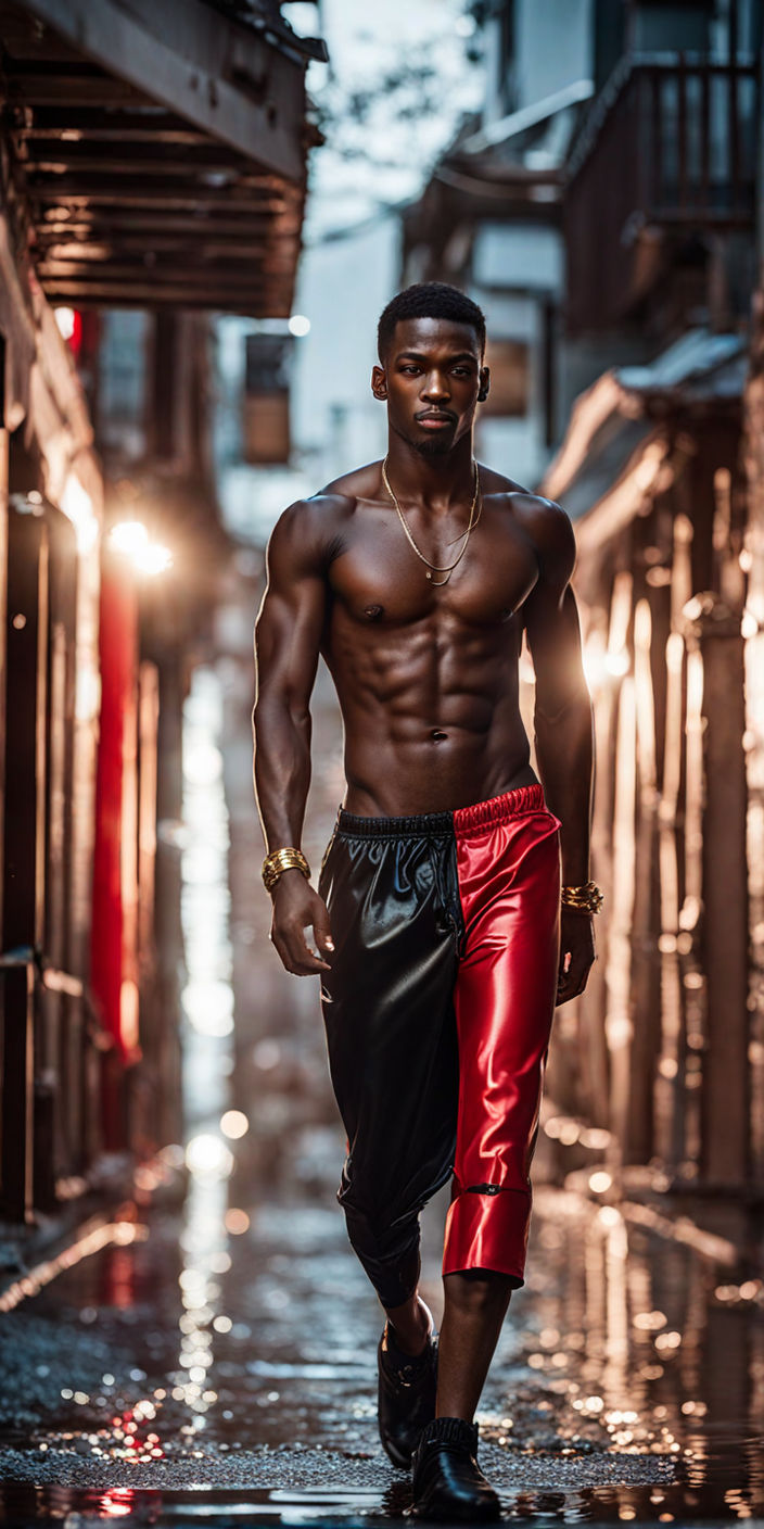 pretty shirtless black man in red speedo takes selfie in crowded nyc gay  bar