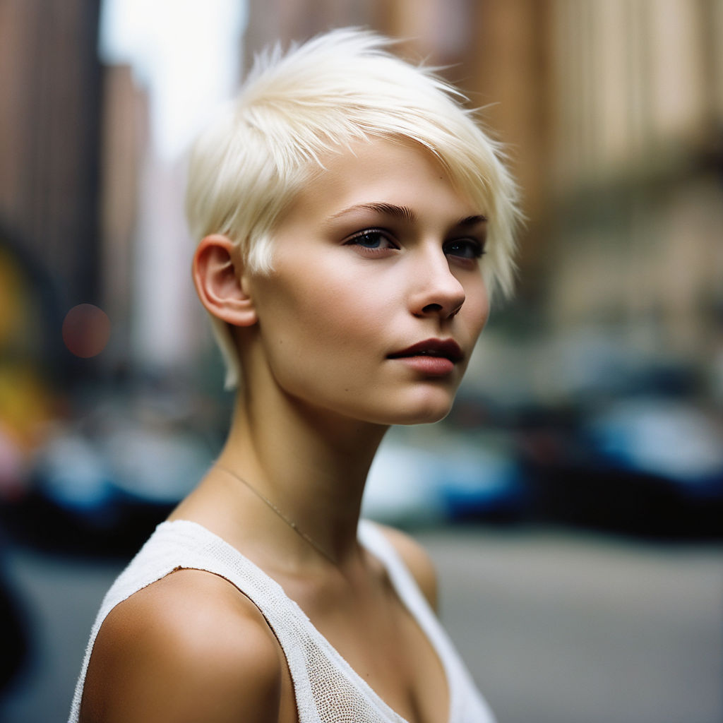 Young teen girl amidst the city's rhythm. Her heart-shaped f... by Jo ...