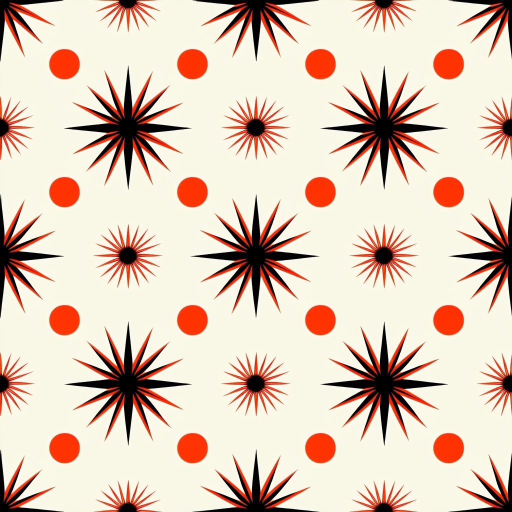 Bold Orange Starburst and Circle Seamless Pattern Design