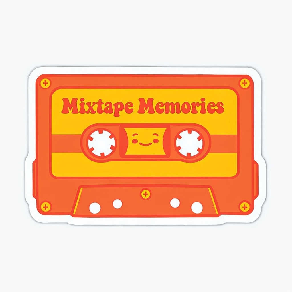 Nostalgic Gold Mixtape Memories Cartoon Sticker