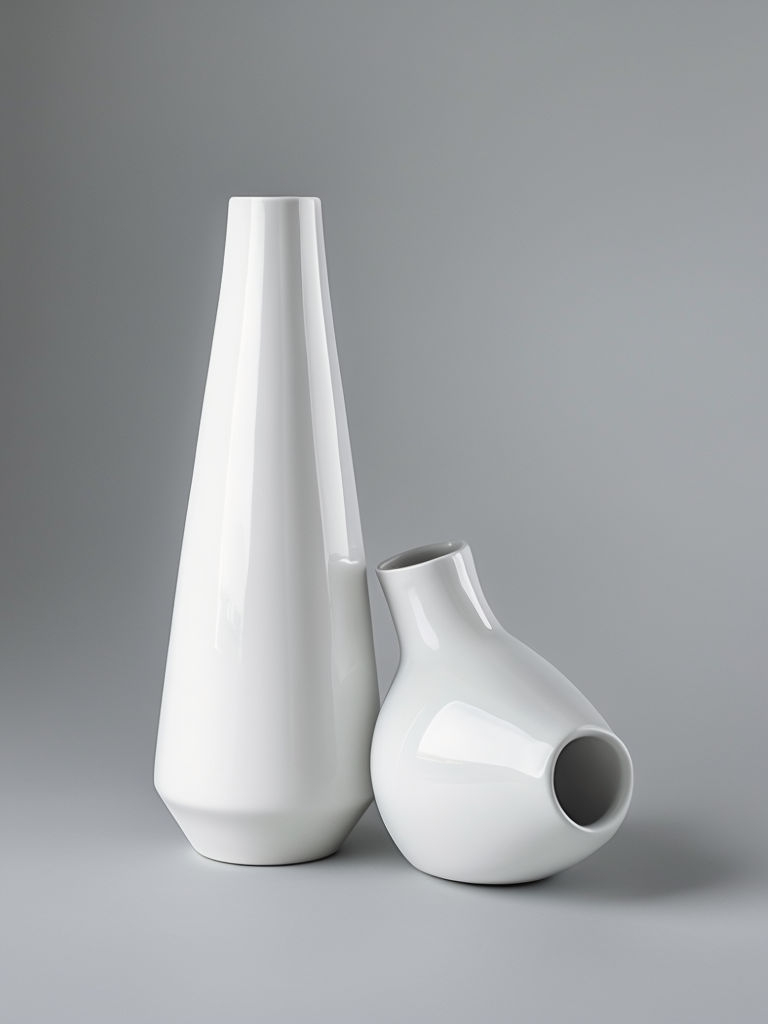 Minimalistic White Ceramic Vases Product Photography Art