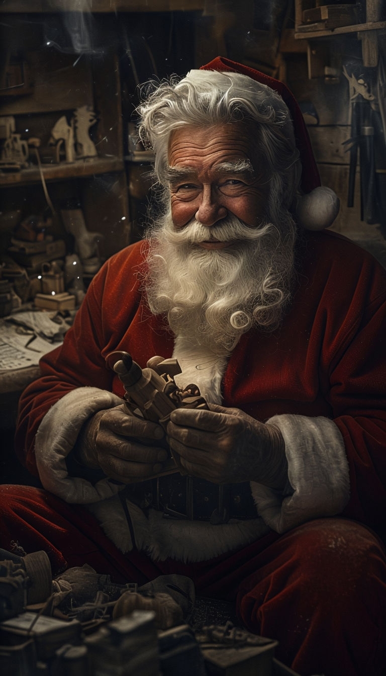 Cozy Santa Claus in His Magical Workshop Portrait Art