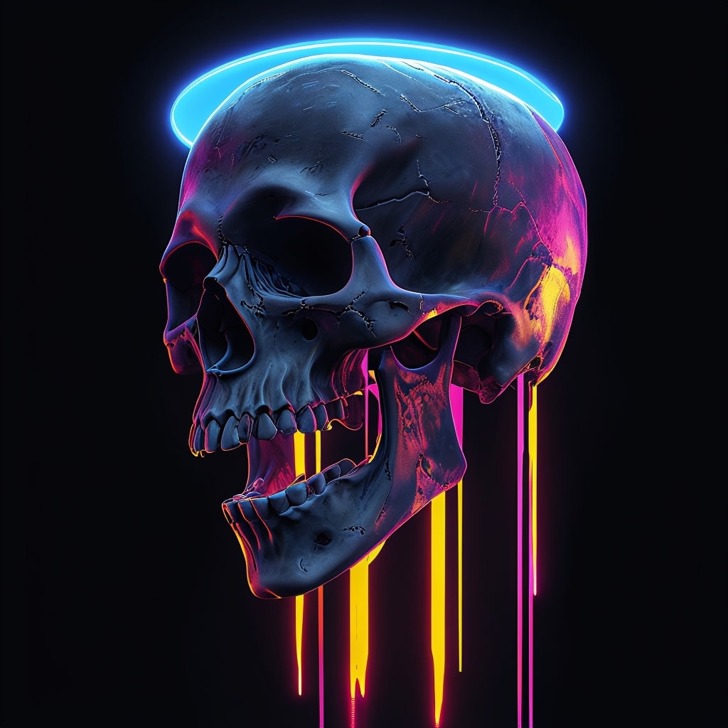 Vibrant Neon Skull Art with Dynamic Light Effects T-shirt