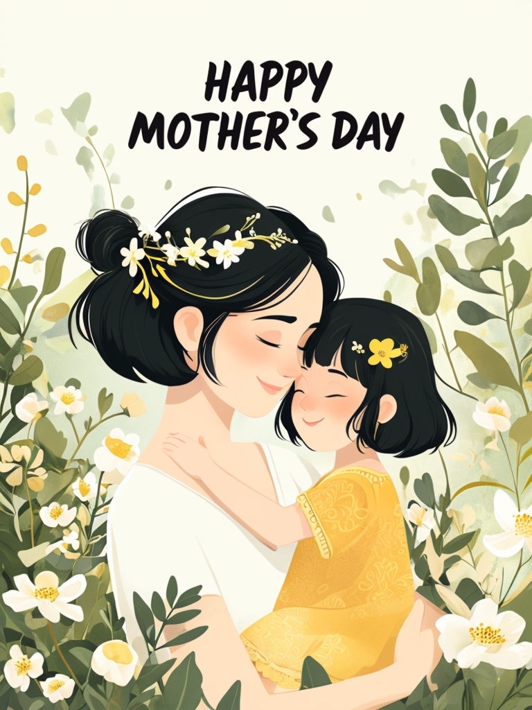 Heartwarming Mother's Day Illustration with Mother and Daughter Social Media Post