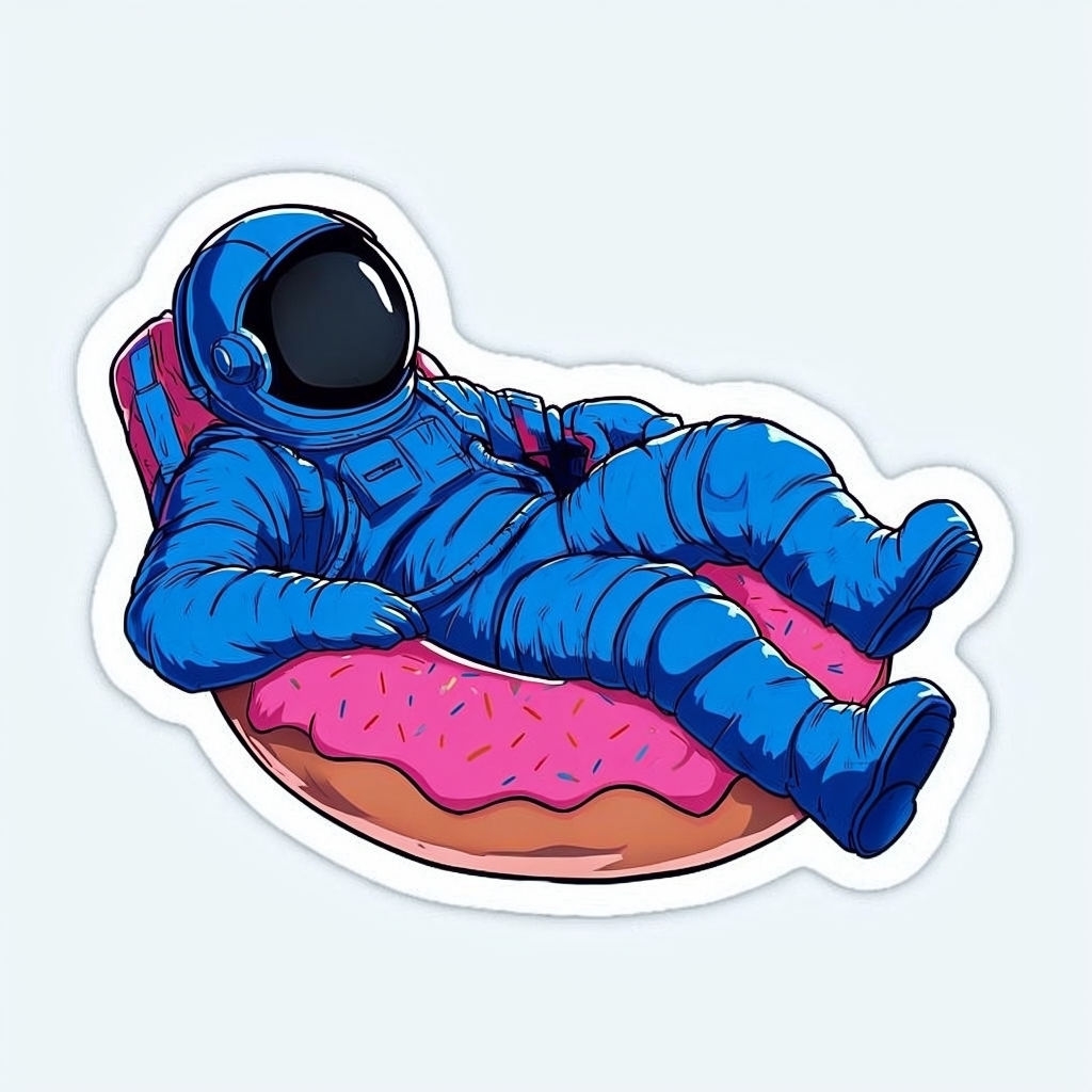 "Chill Astronaut on Pink Donut Float Cartoon Sticker"