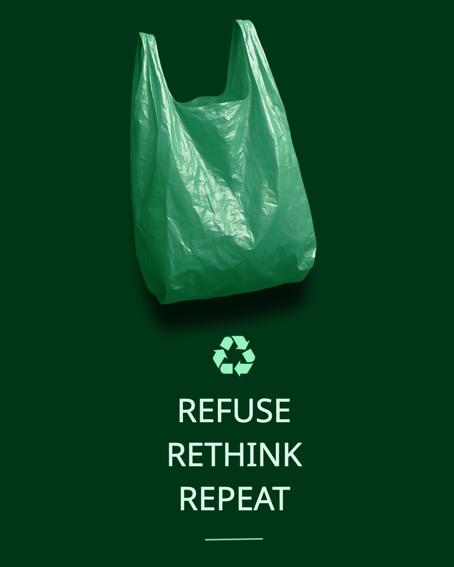 Minimalist Green Plastic Shopping Bag Environmental Awareness Poster