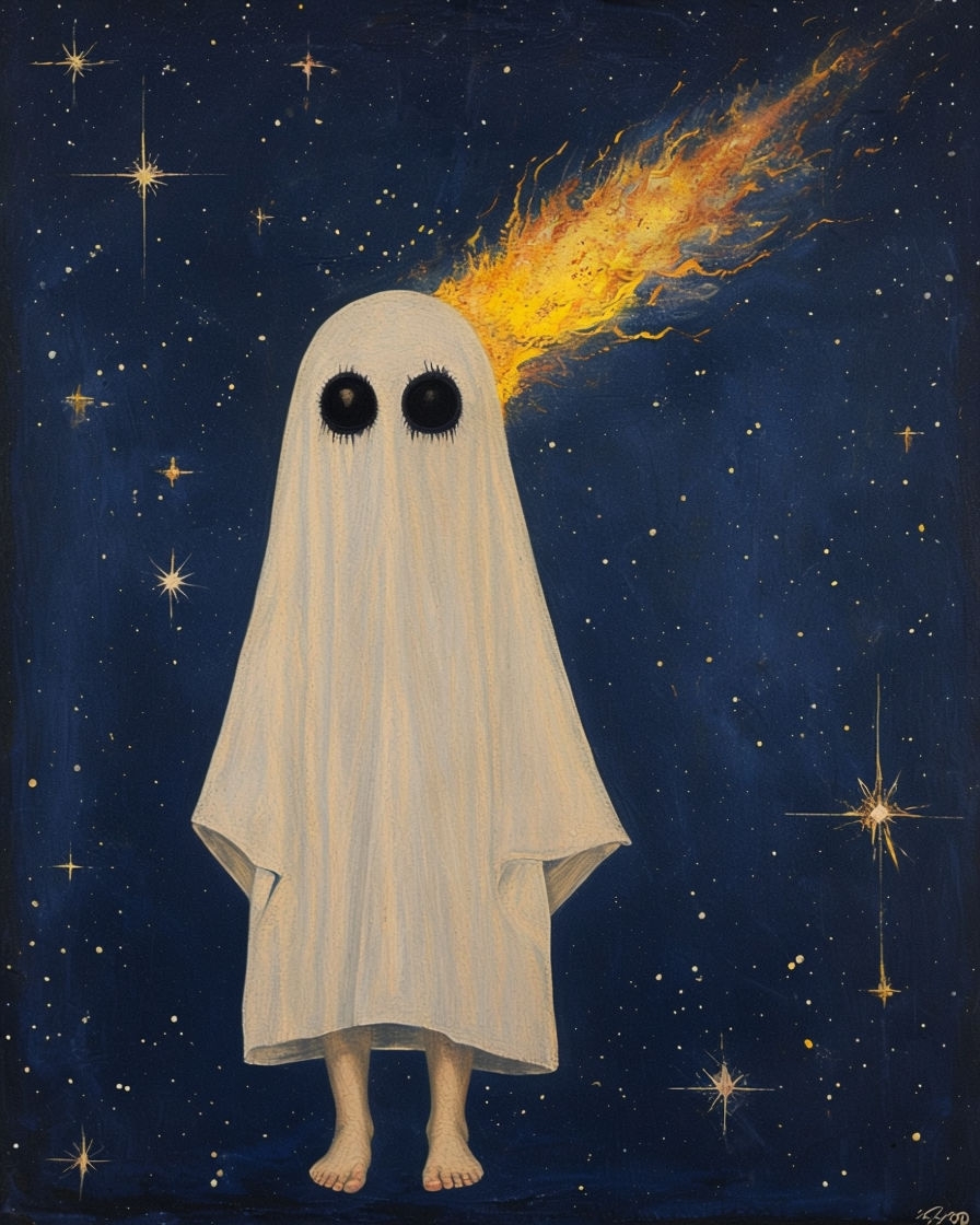 Ethereal Ghostly Figure Against Starry Sky T-Shirt