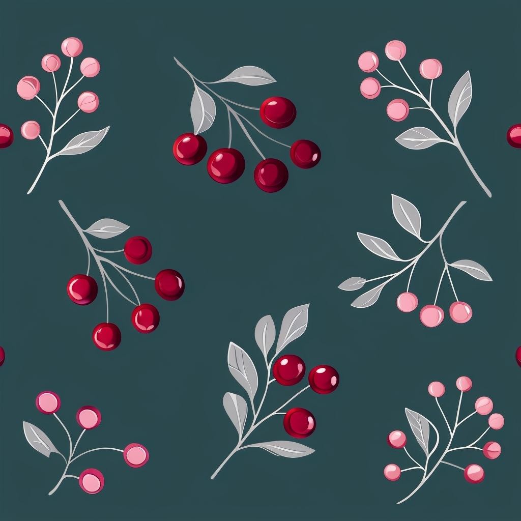 Stylish Berry Branches Pattern on Dark Teal Background Seamless Pattern