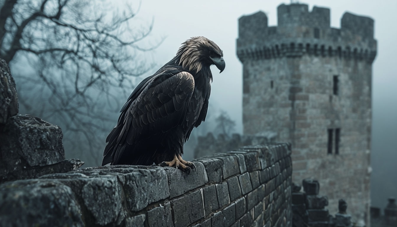 Mysterious Dark Eagle on Stone Wall Background Image for Virtual Backgrounds