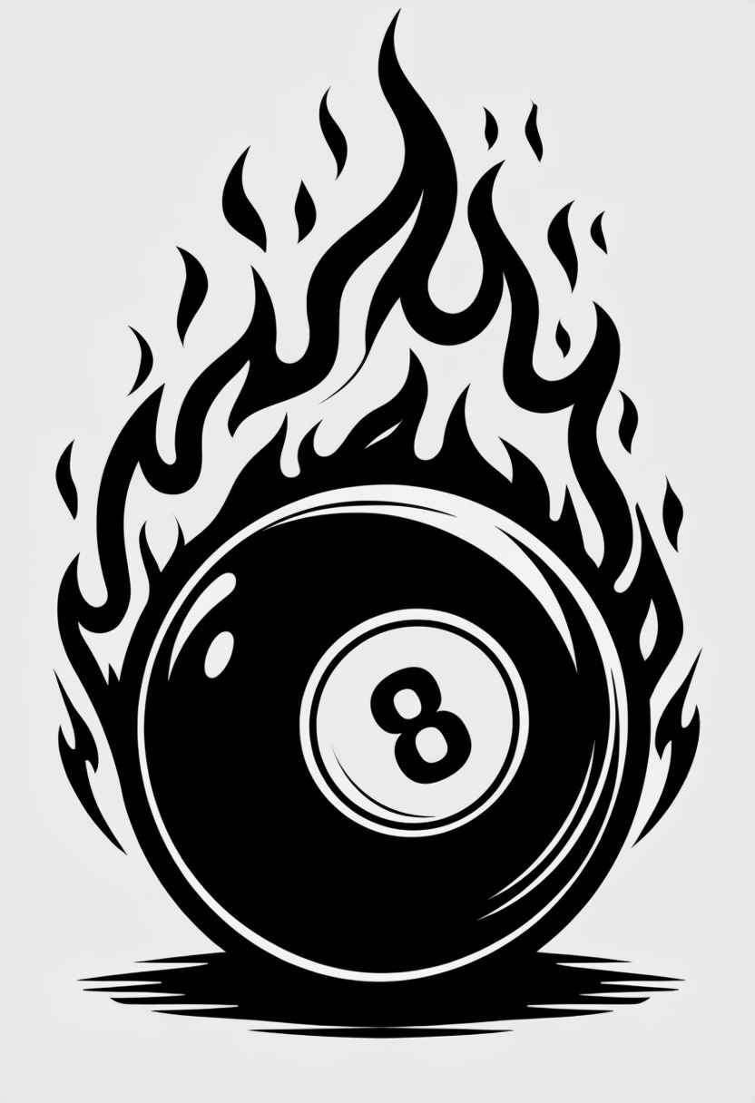 Bold Black-and-White 8-Ball Tattoo Illustration for Hats