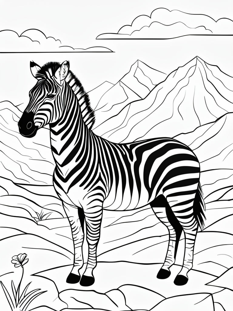 Intricate Black and White Zebra on Rocky Terrain Coloring Page