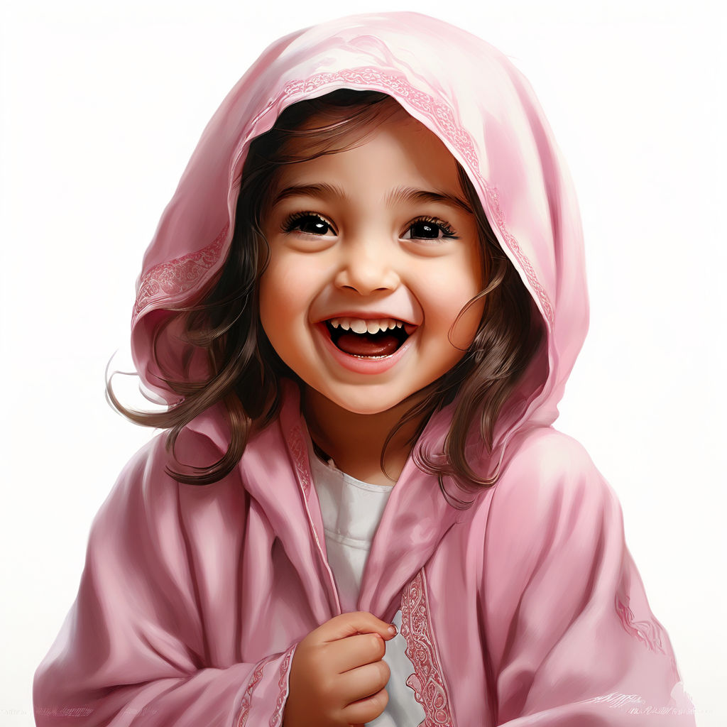 7 year old Islamic girl laughing Cute young girl in a pink r... by ...