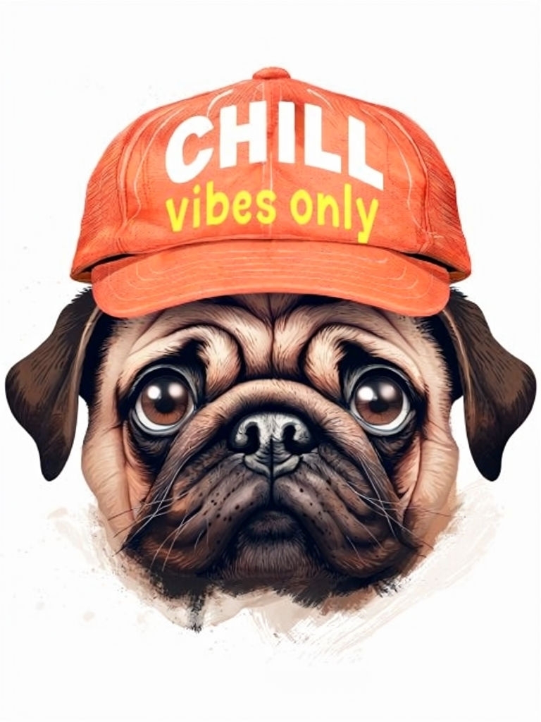 Whimsical Pug with Chill Cap Cartoon Illustration Poster