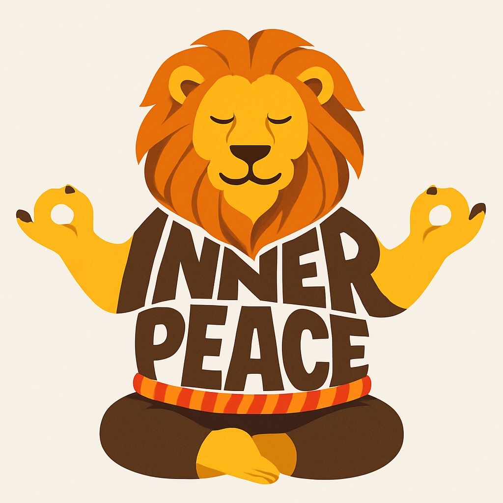 Whimsical Meditating Lion with Inner Peace Text Mug
