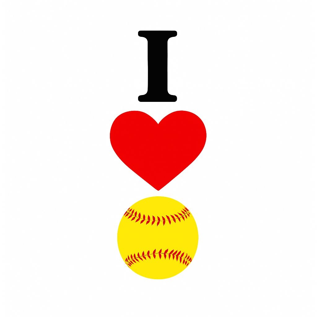 Minimalist Bold I with Red Heart and Yellow Softball Sticker
