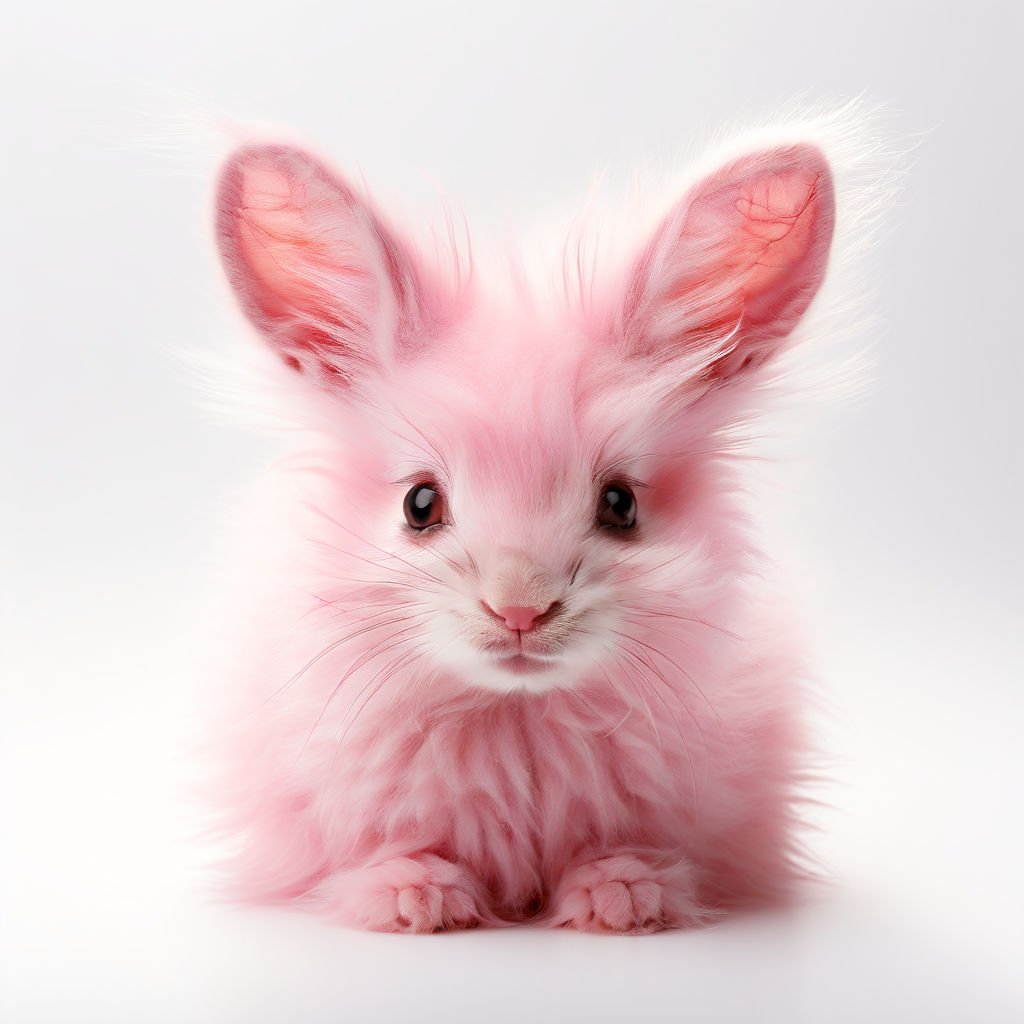 A humanoid gray skinned rabbit with pink curly hair