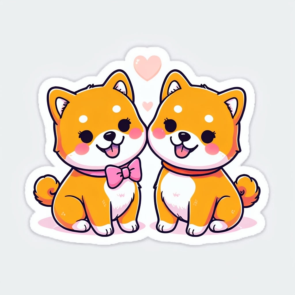 Adorable Cartoon Shiba Inu Dogs with Heart Sticker