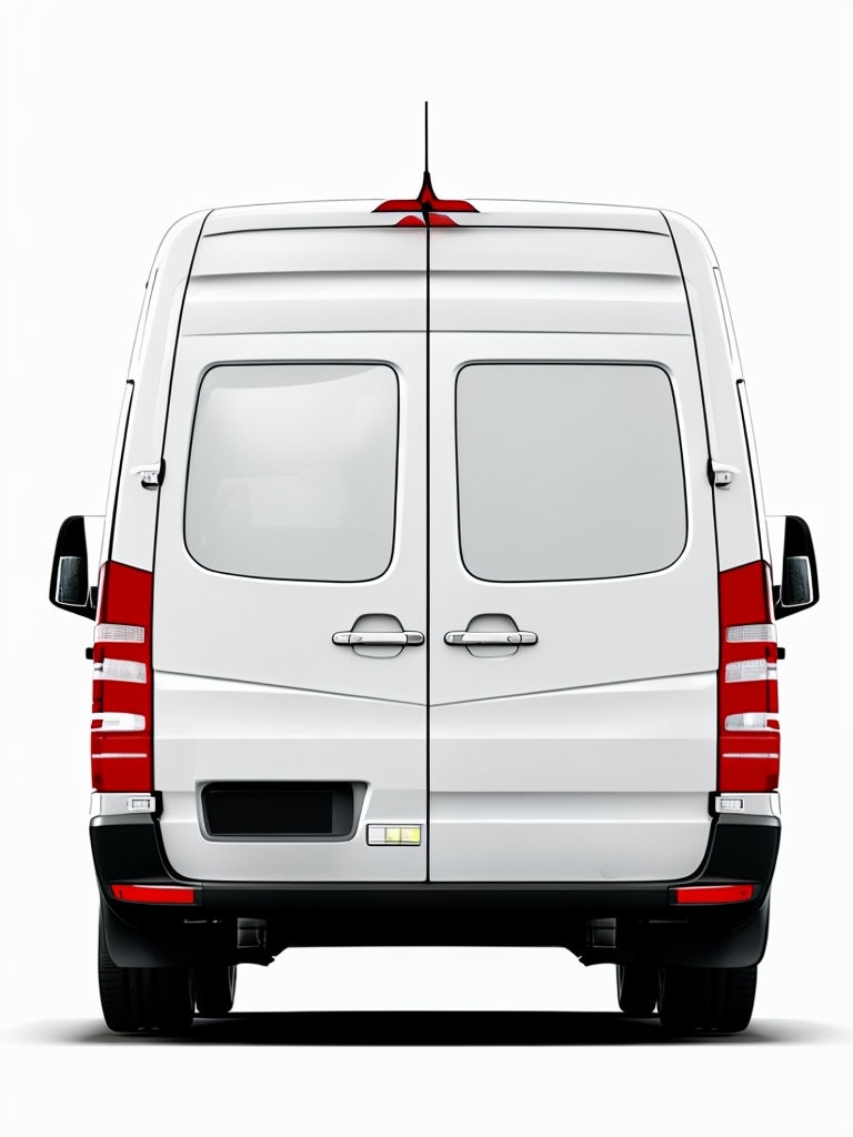 Modern White Van Digital Rendering on Plain Background Mockup