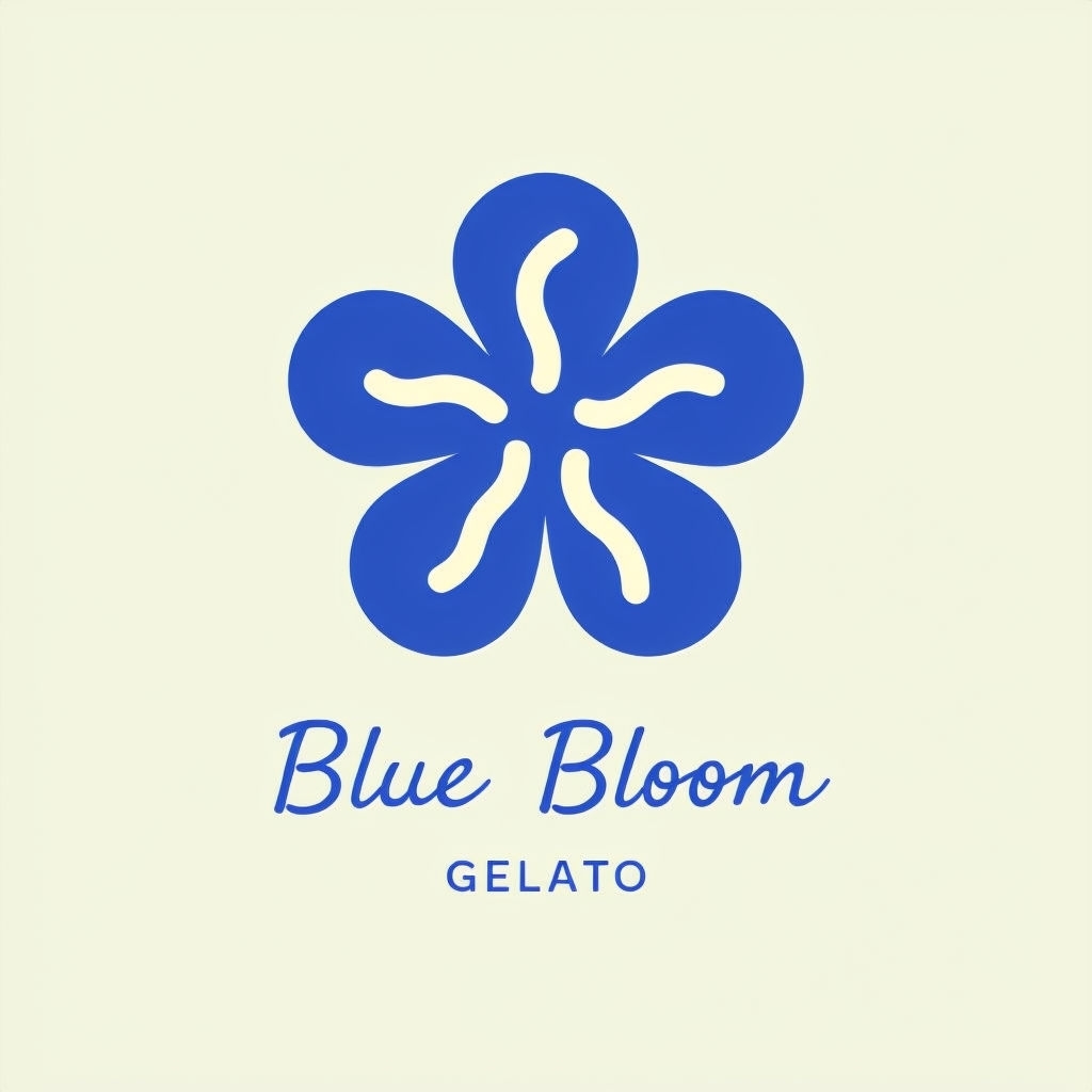 Minimalist Japandi Blue Bloom Gelato Logo Design Illustration