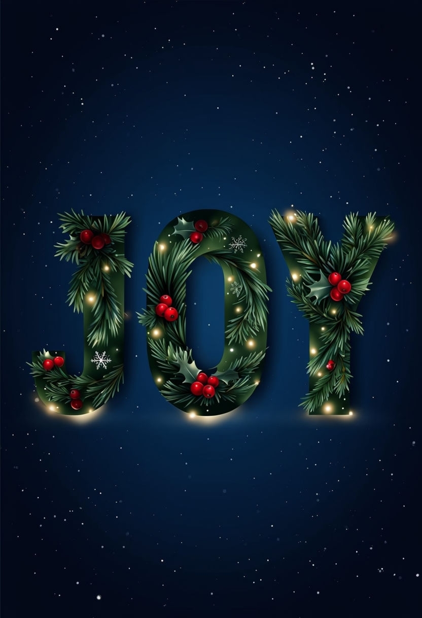 Festive JOY Typography with Holiday Decorations Poster