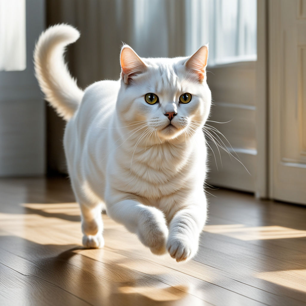 White British Shorthair Fold cat captured mid-stride as it d... by 匿名 ...