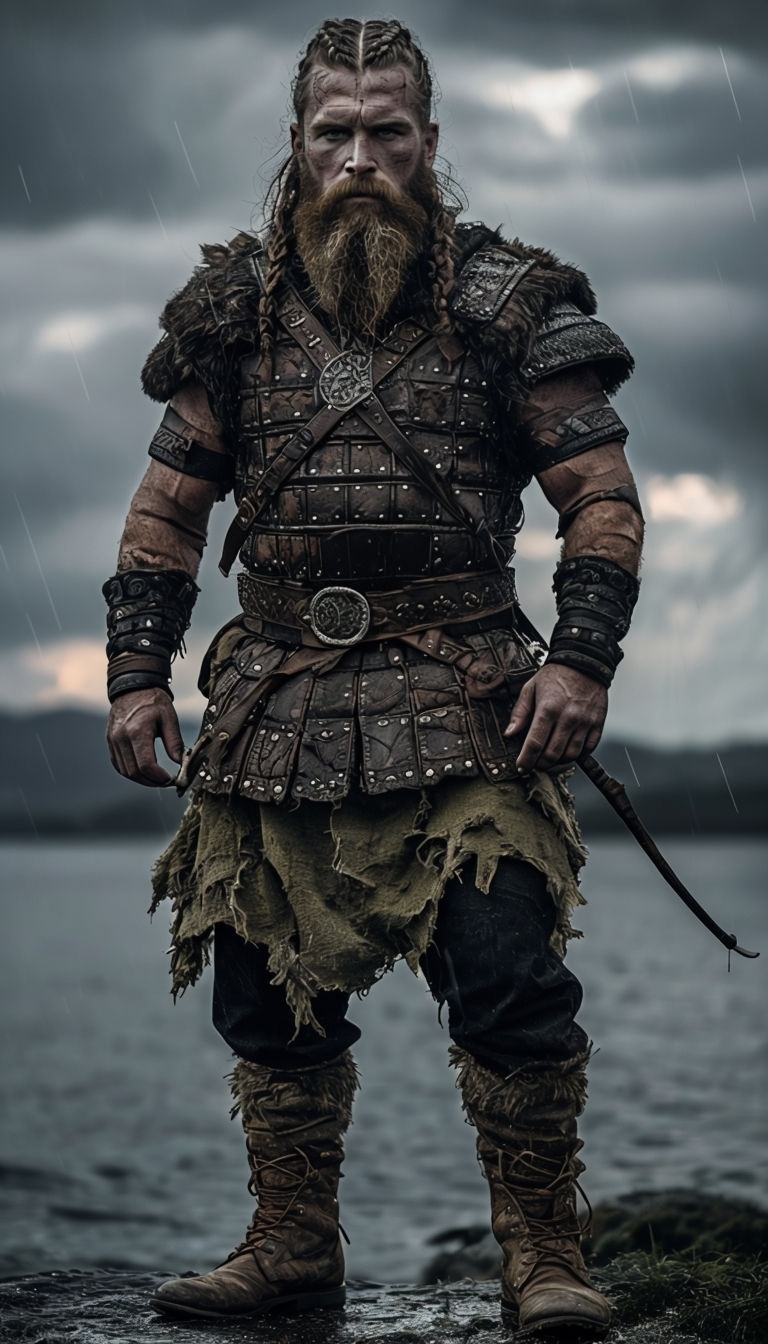 Stoic Viking Warrior Portrait on Stormy Coastline Art