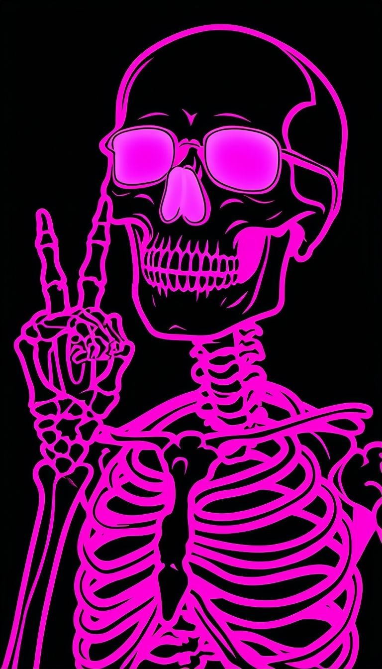 Neon Pink Skeleton Illustration in Edgy Modern Style Mobile Wallpaper