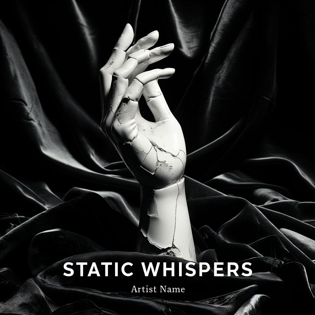 Cracked Porcelain Hand Emerging from Velvet for Album Cover