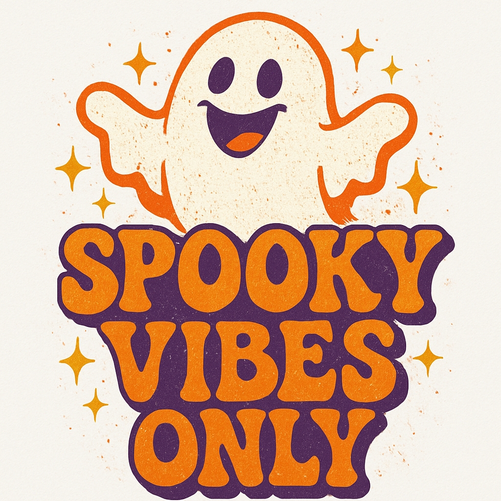 Cheerful Cartoon Ghost with Spooky Vibes Only T-Shirt