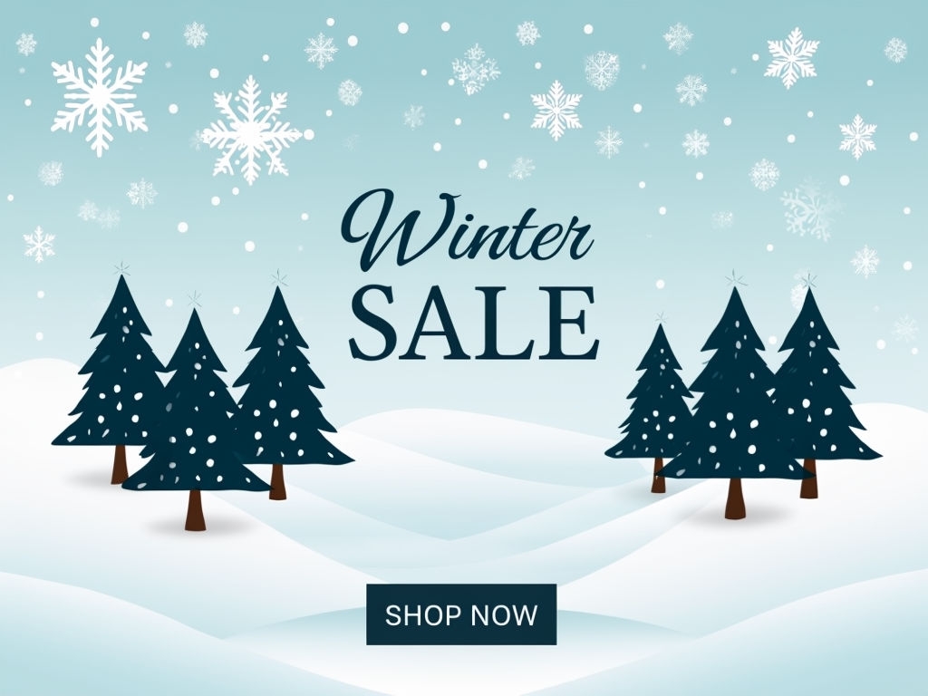 Festive Winter SALE Advertisement Banner with Snowflakes Social Media Post