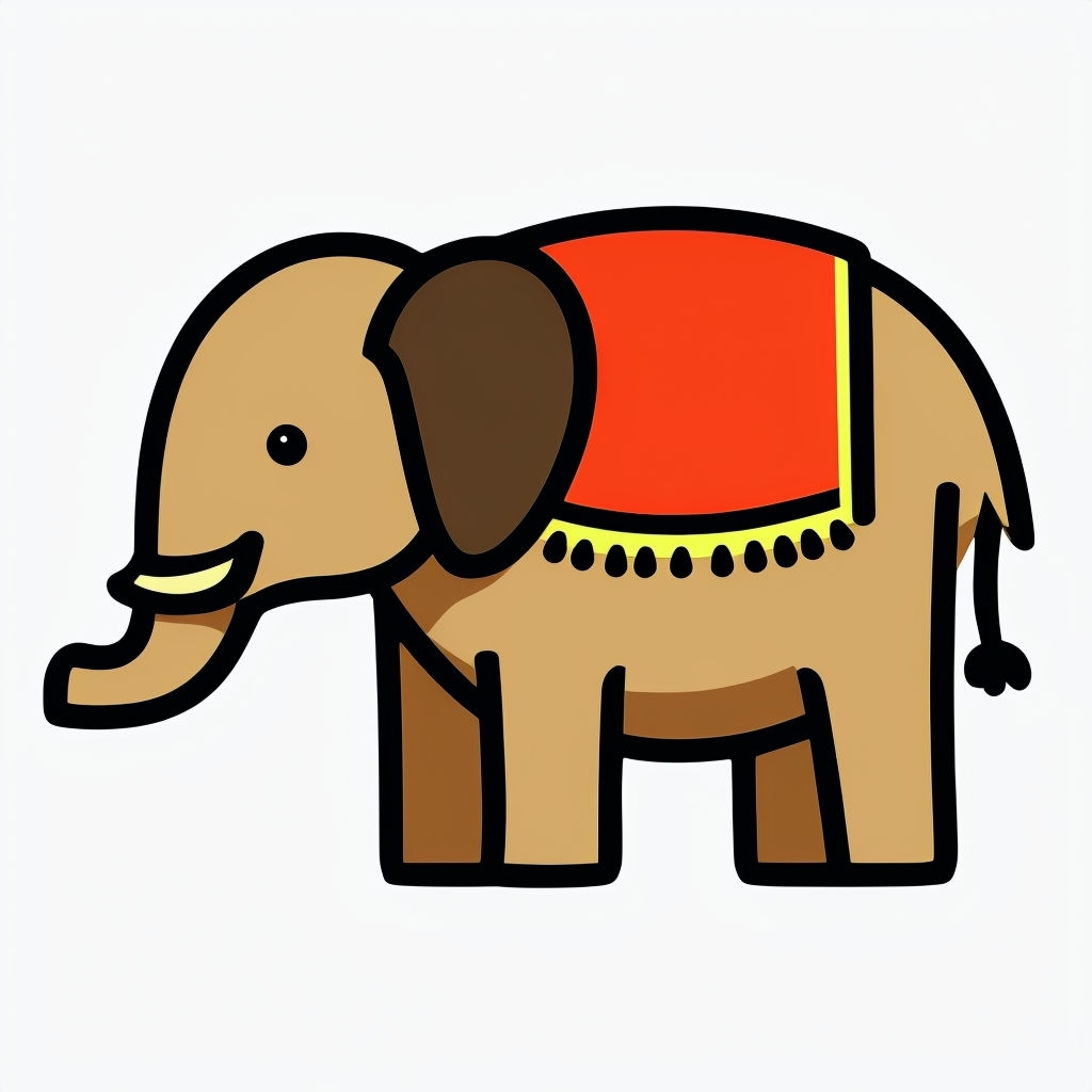 Cartoon Elephant with Colorful Blanket Illustration Sticker