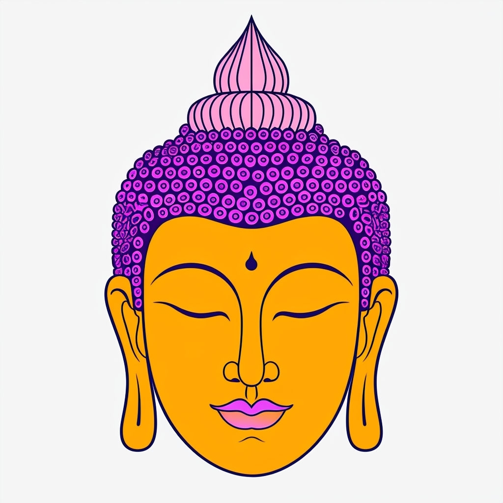 Stylized Buddha Face Illustration with Vibrant Colors Sticker