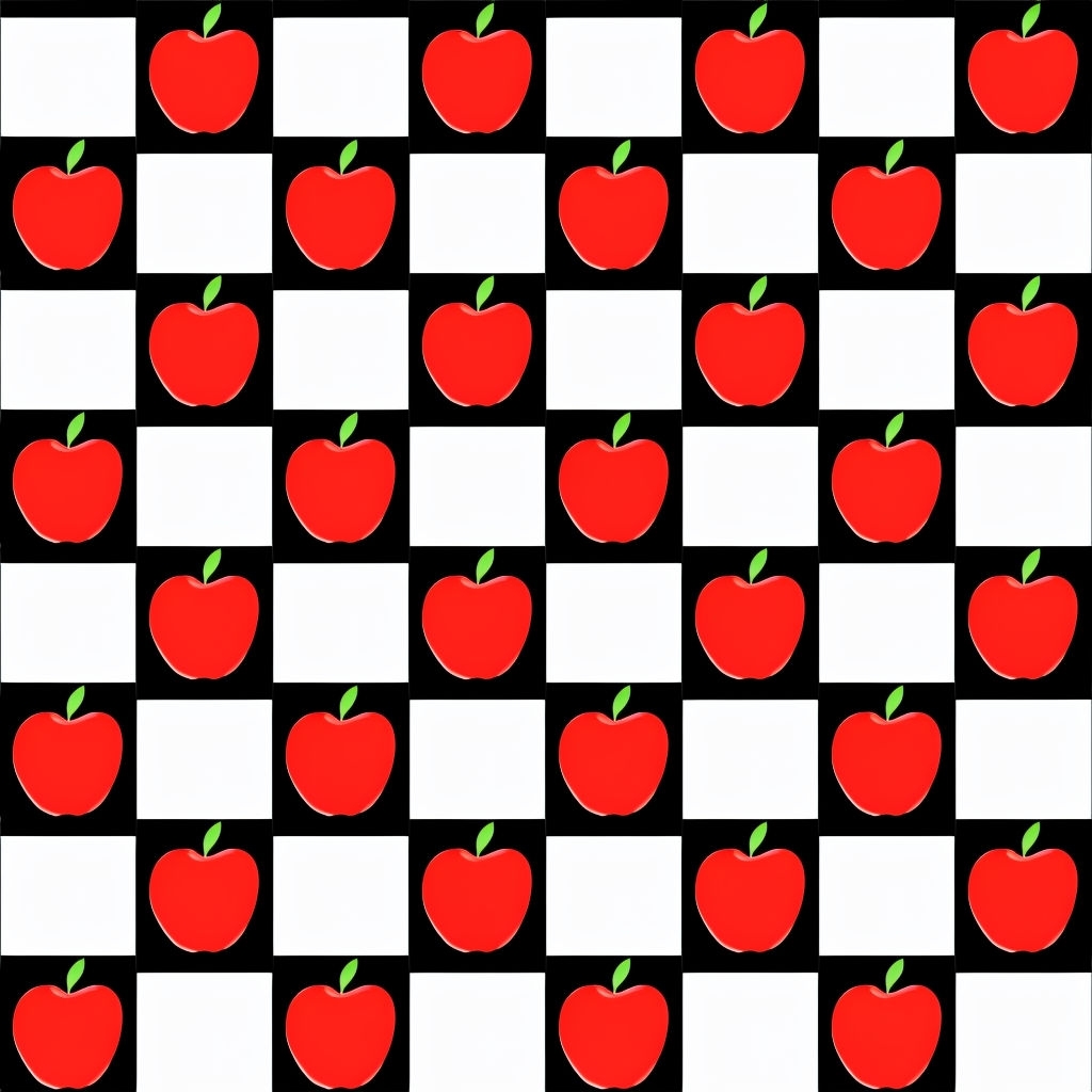 Vibrant Red Apple Checkerboard Pattern Design Seamless Pattern