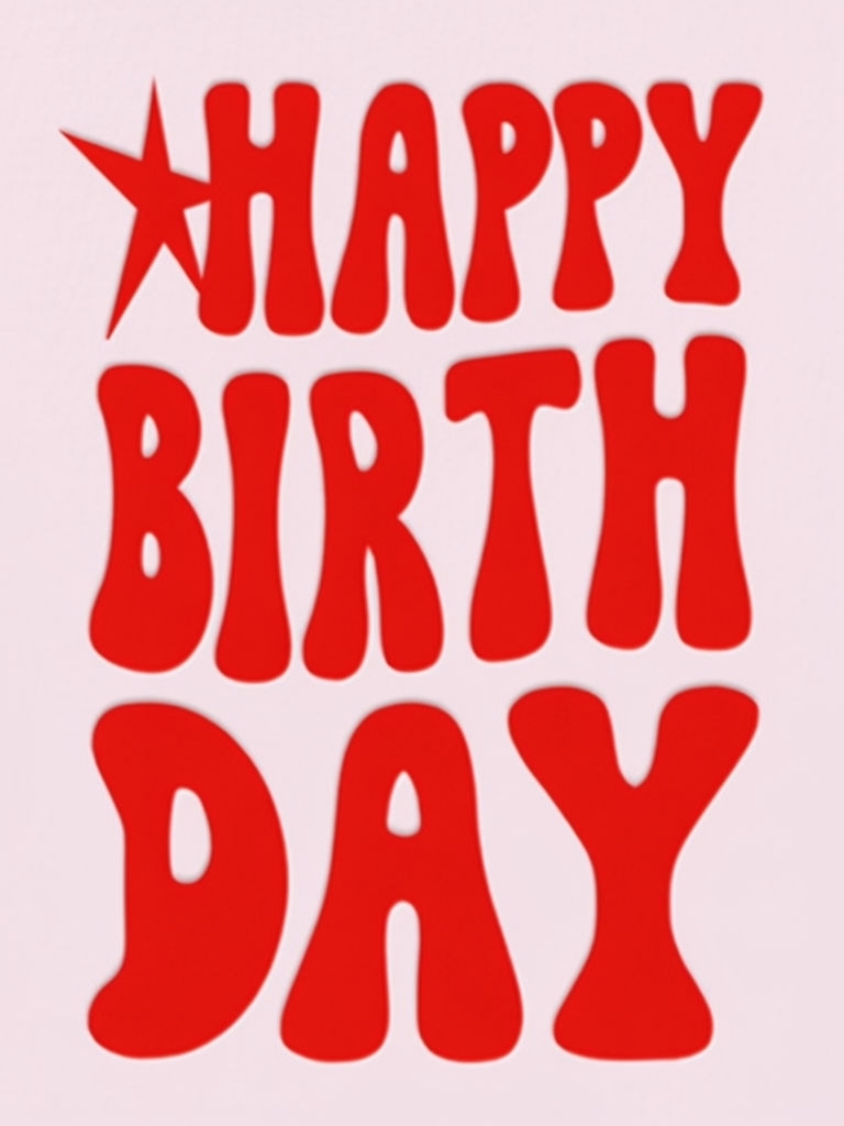 Vibrant Red Happy Birthday Card Design on Light Pink Background Cards & Invites