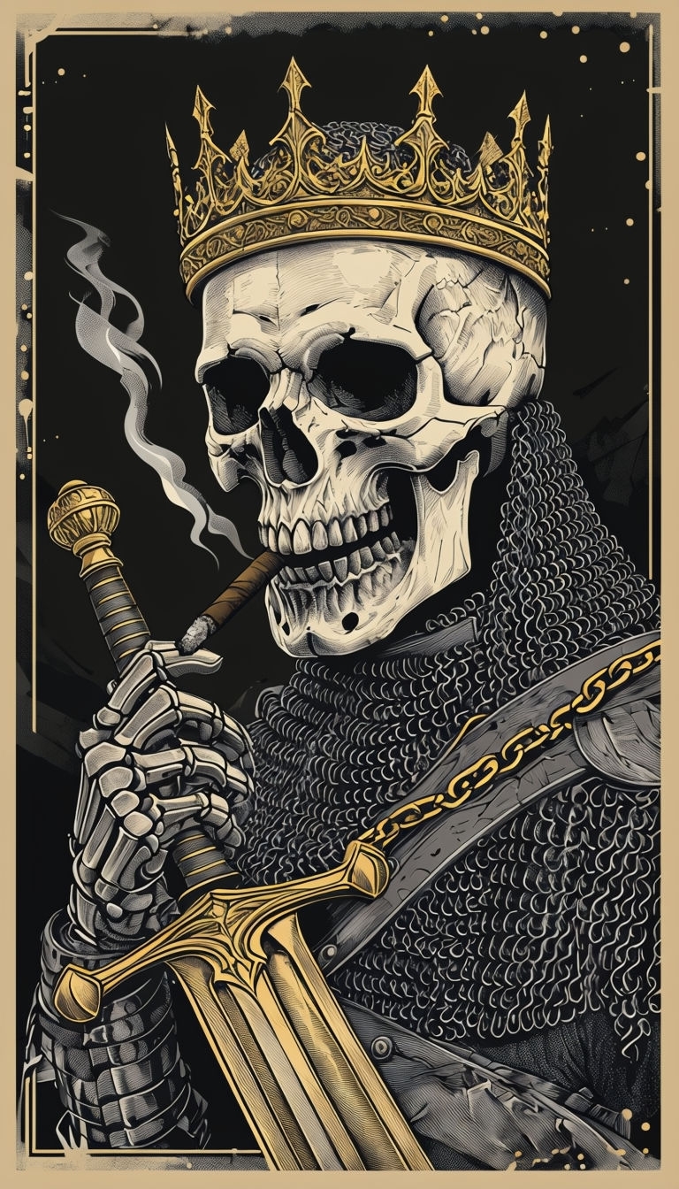 Gothic Knight Skeleton in Chainmail Armor Illustration Art