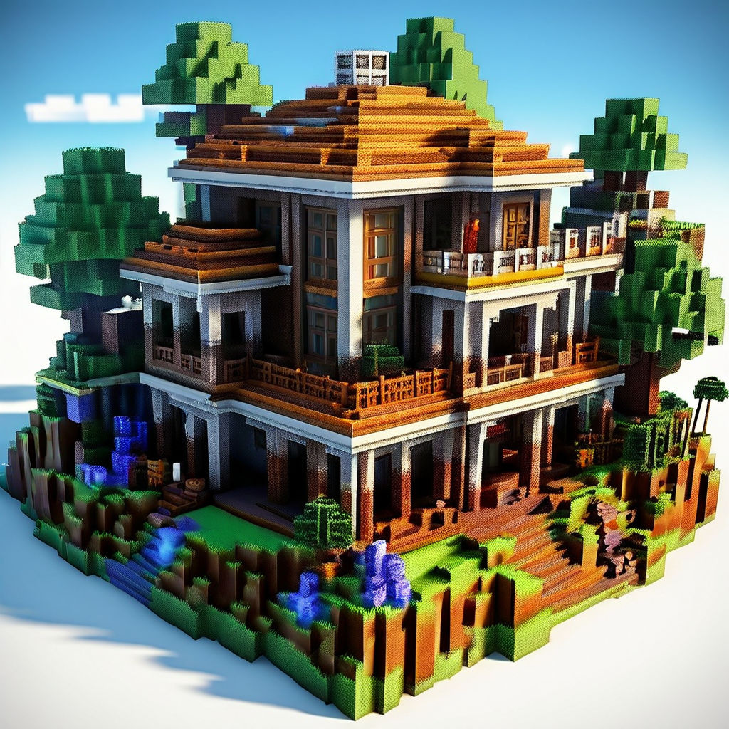 A wooden modern Minecraft house with two bedroom one on each side of the  house