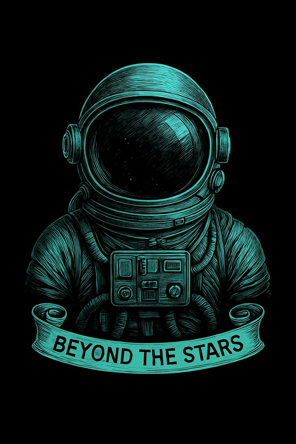 Teal Astronaut Illustration with Beyond the Stars Text T-Shirt