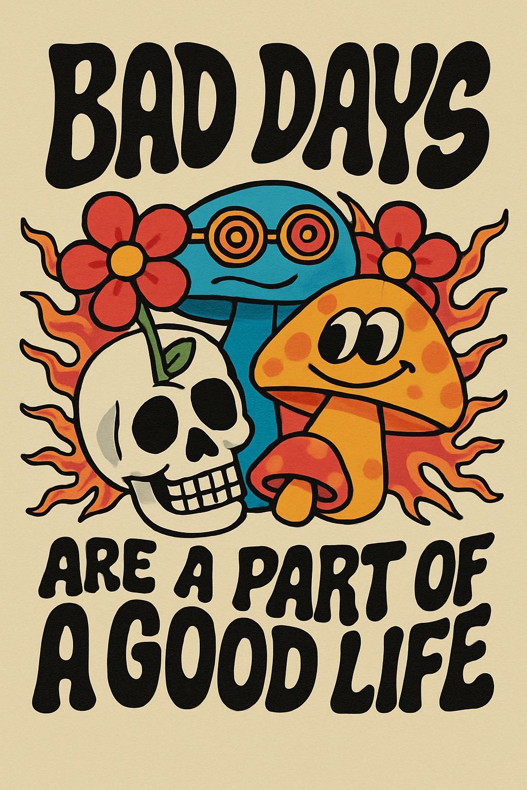 Whimsical Retro Bad Days Characters Illustration Poster